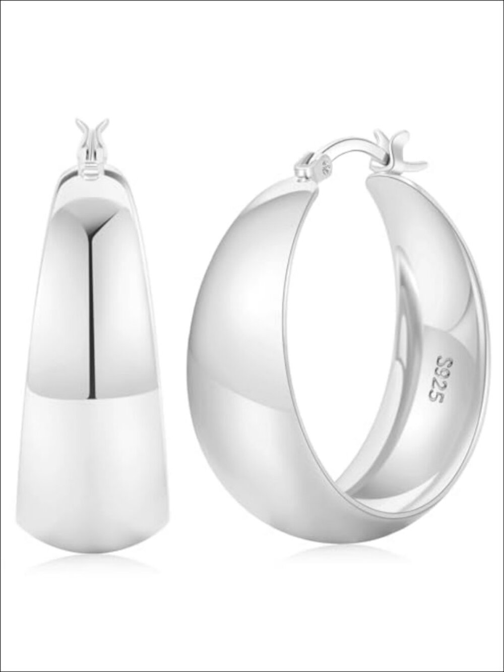 S925 Sterling Silver Hoop Earrings Hypoallergenic Chunky Wide Design 30mm